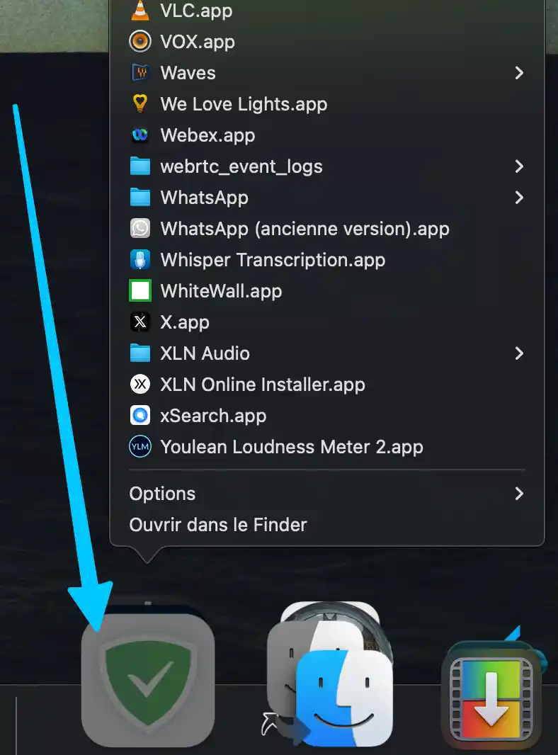 Raccourci dossier applications dand le dock du Mac