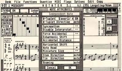 interface du logiciel Notator en 1992, glossaire youtips