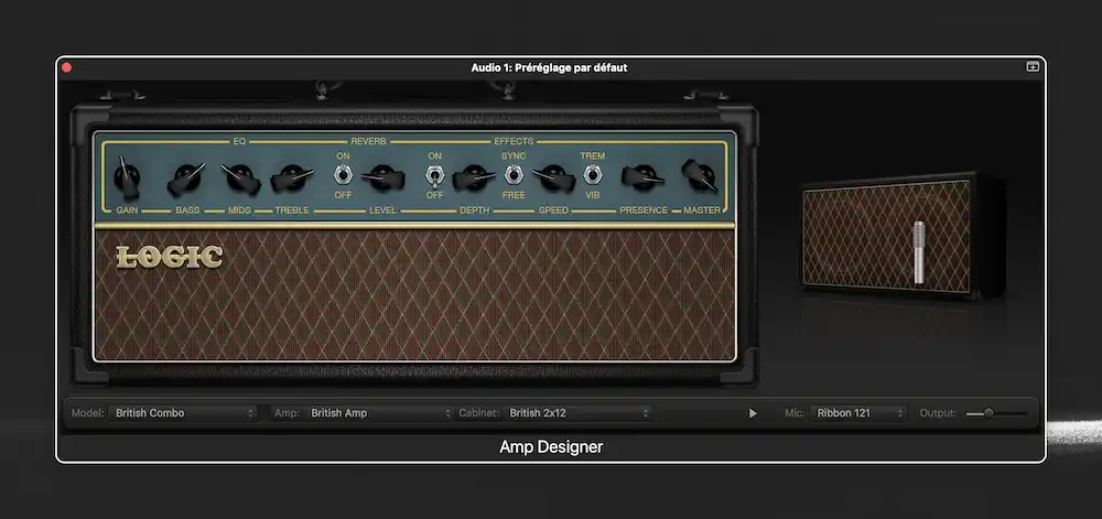 amp designer de logic pro,n emulation d'ampli guitare vox