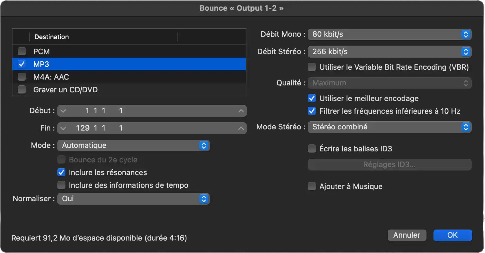 mp3, export de logic pro quand on bounce un projet musical